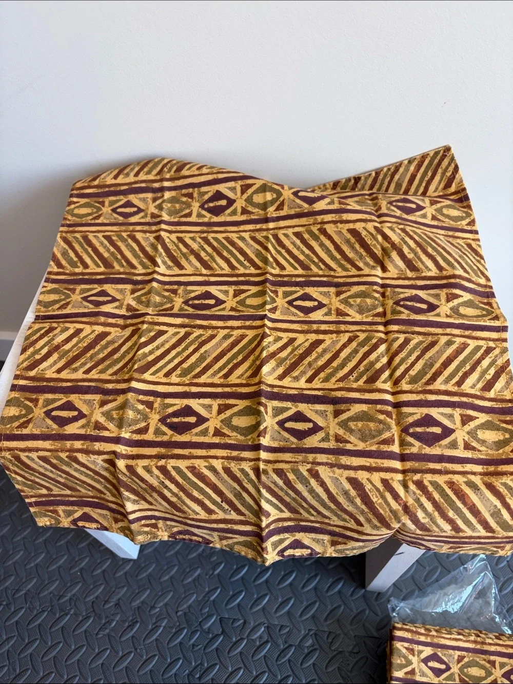 13 Mustard and Brown 17” Tribal Pattern Cotton Napkins - Unbranded